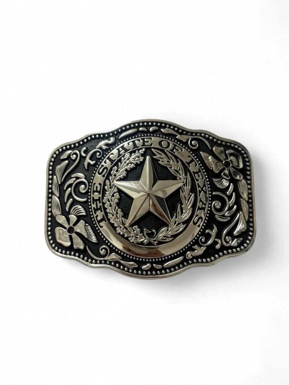 Silver and Black Texas Star Belt Buckle